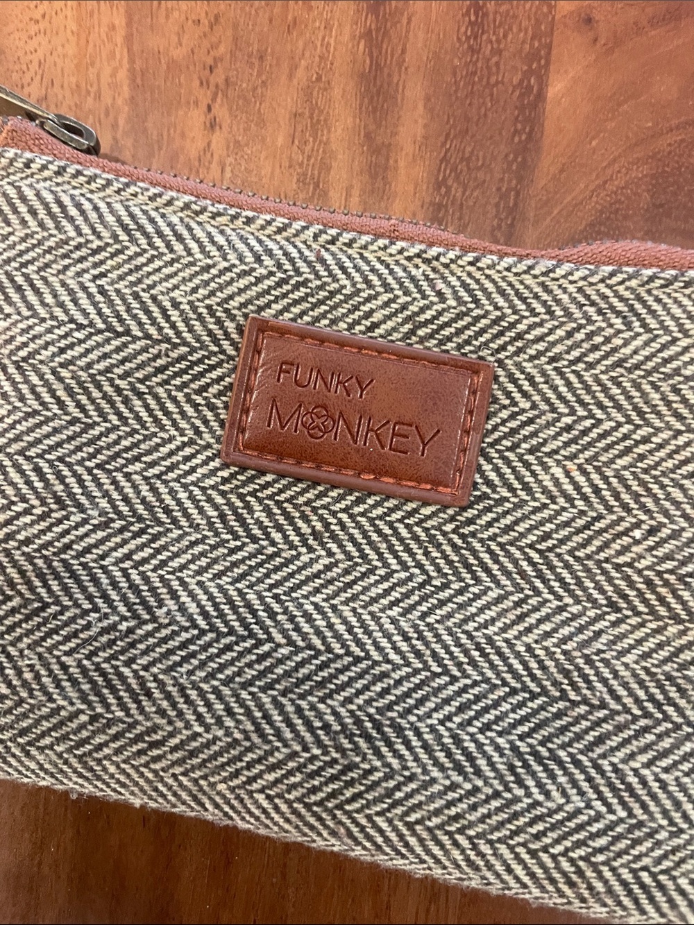 Brown Herringbone Wristlet Clutch